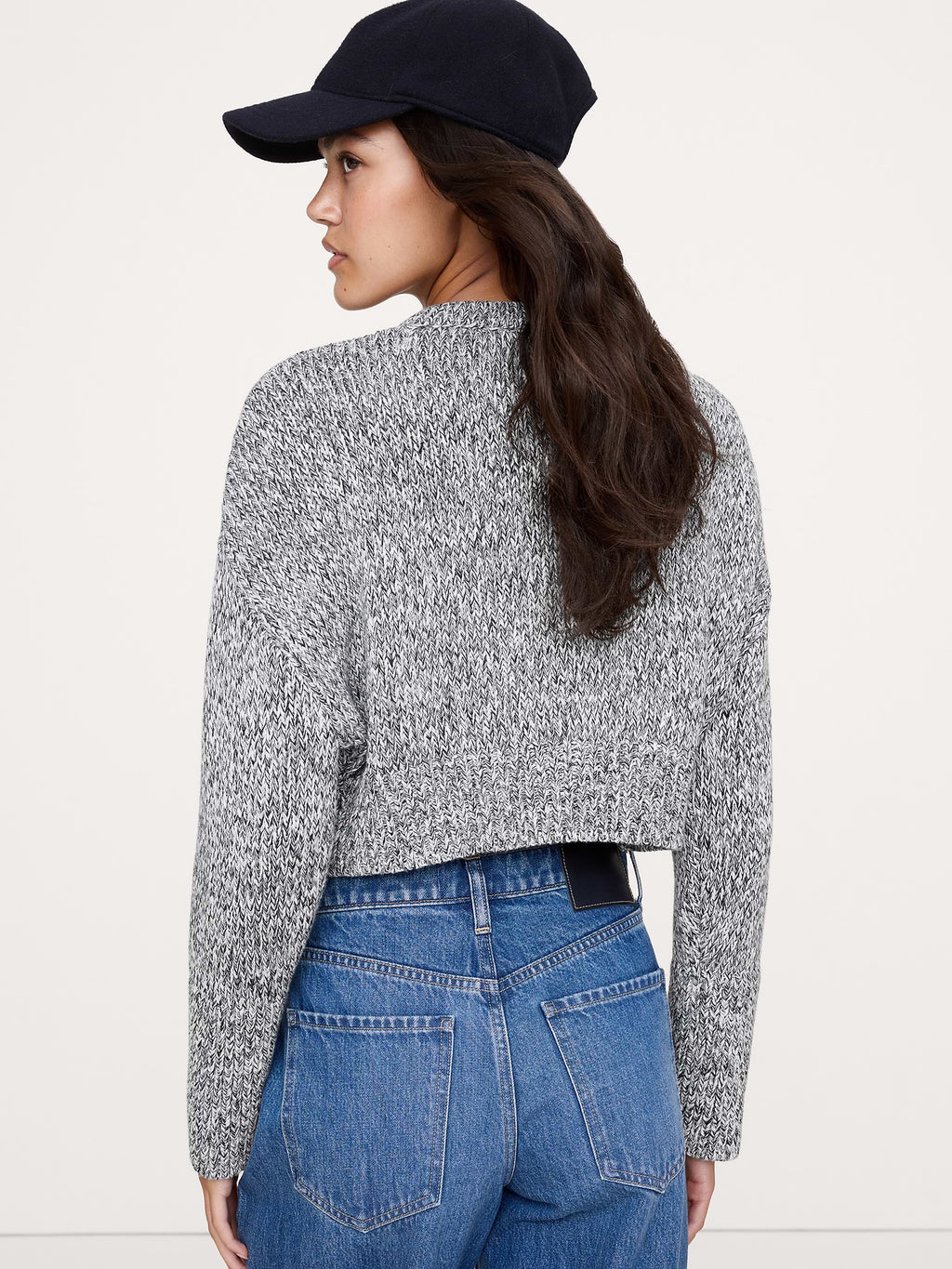 Cotton Cropped Cardigan - Black & White Marl