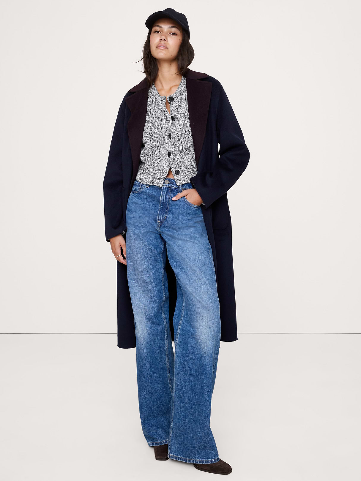 Cotton Cropped Cardigan - Black & White Marl
