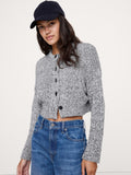 Cotton Cropped Cardigan - Black & White Marl