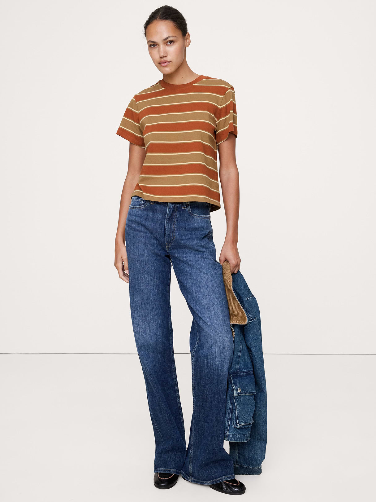 Vintage Cotton Crew-Neck T-Shirt - Veranda Brown & Cream Stripe