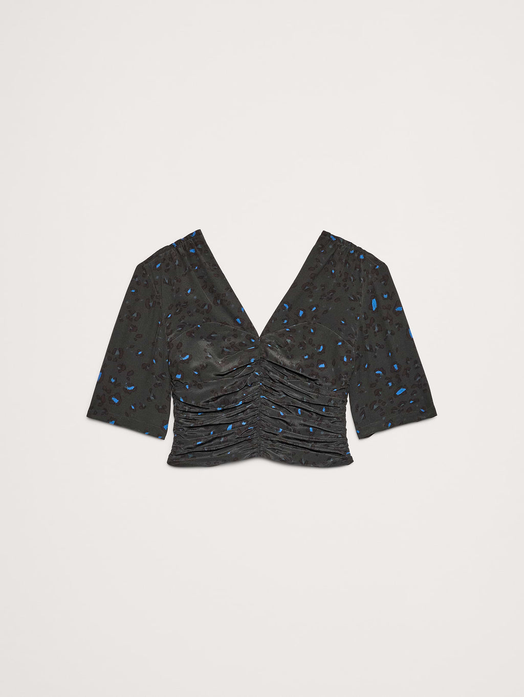 Matte Silk Ruched Top - Forest Green Leopard