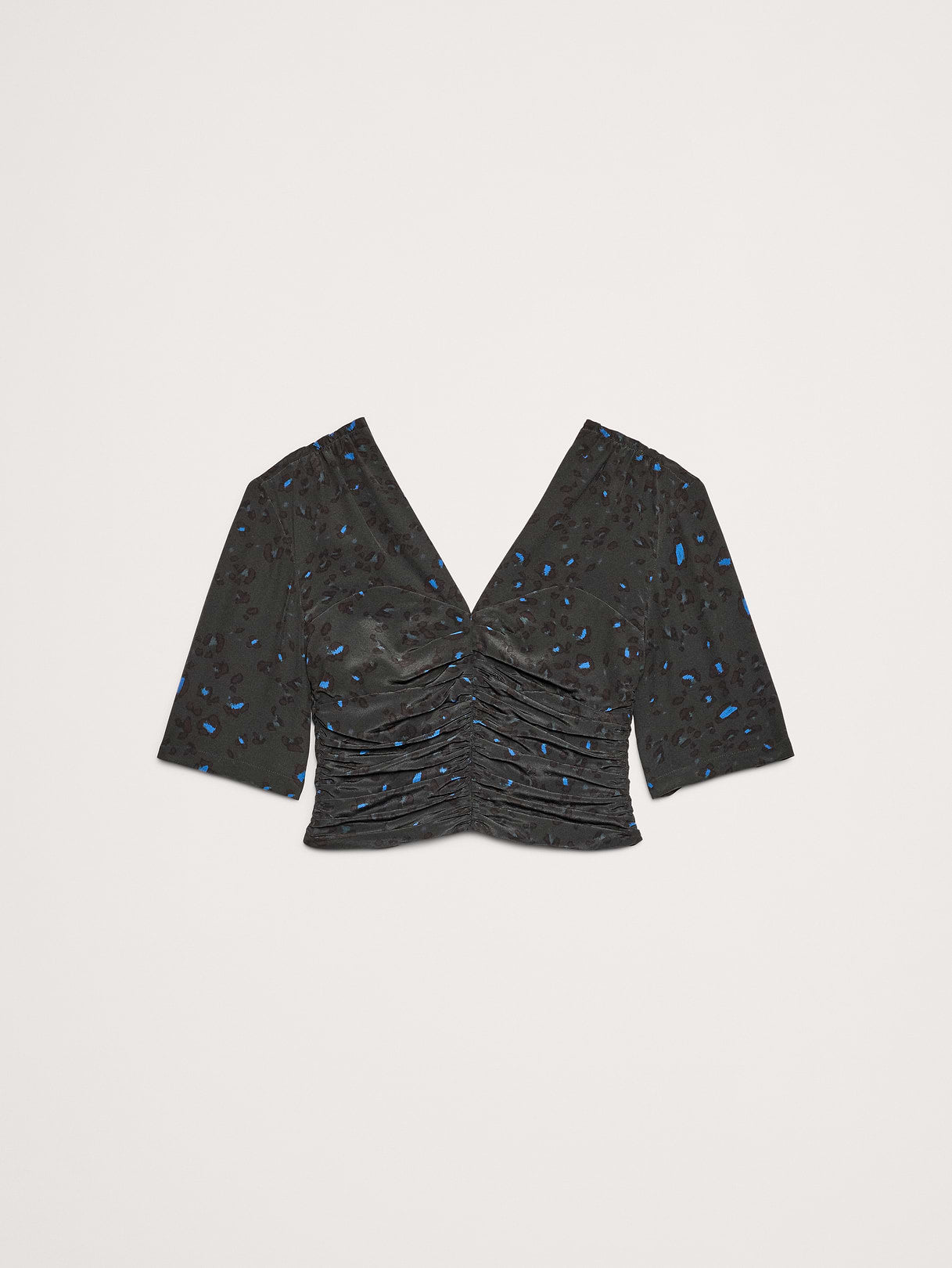 Matte Silk Ruched Top - Forest Green Leopard