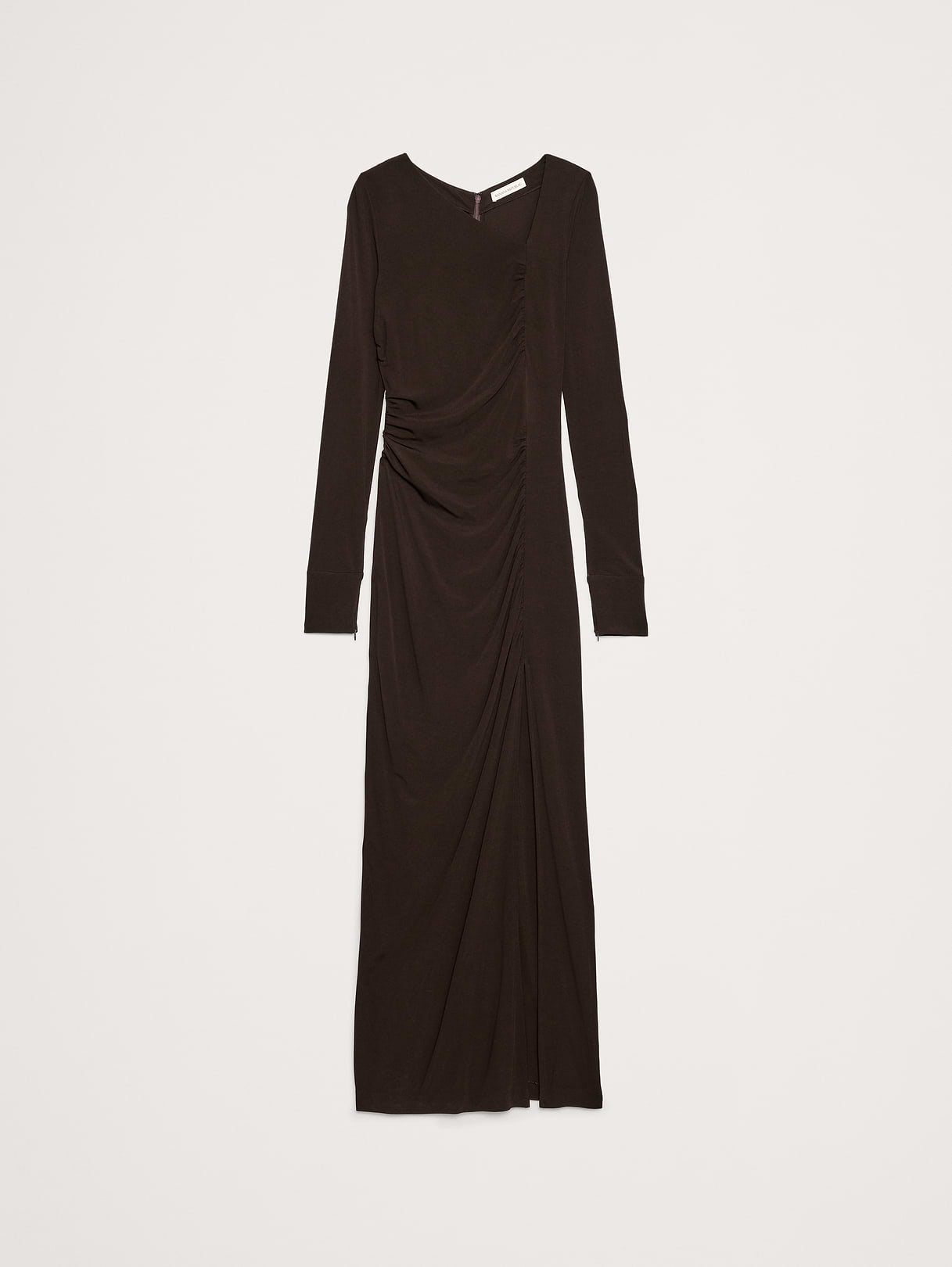 Matte Jersey Ruched Maxi Dress - Ganache Brown