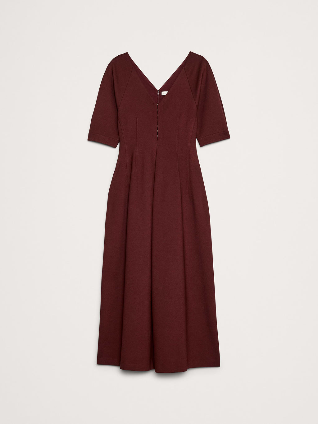Ponte Puff-Sleeve Maxi Dress - Redwood Burgundy