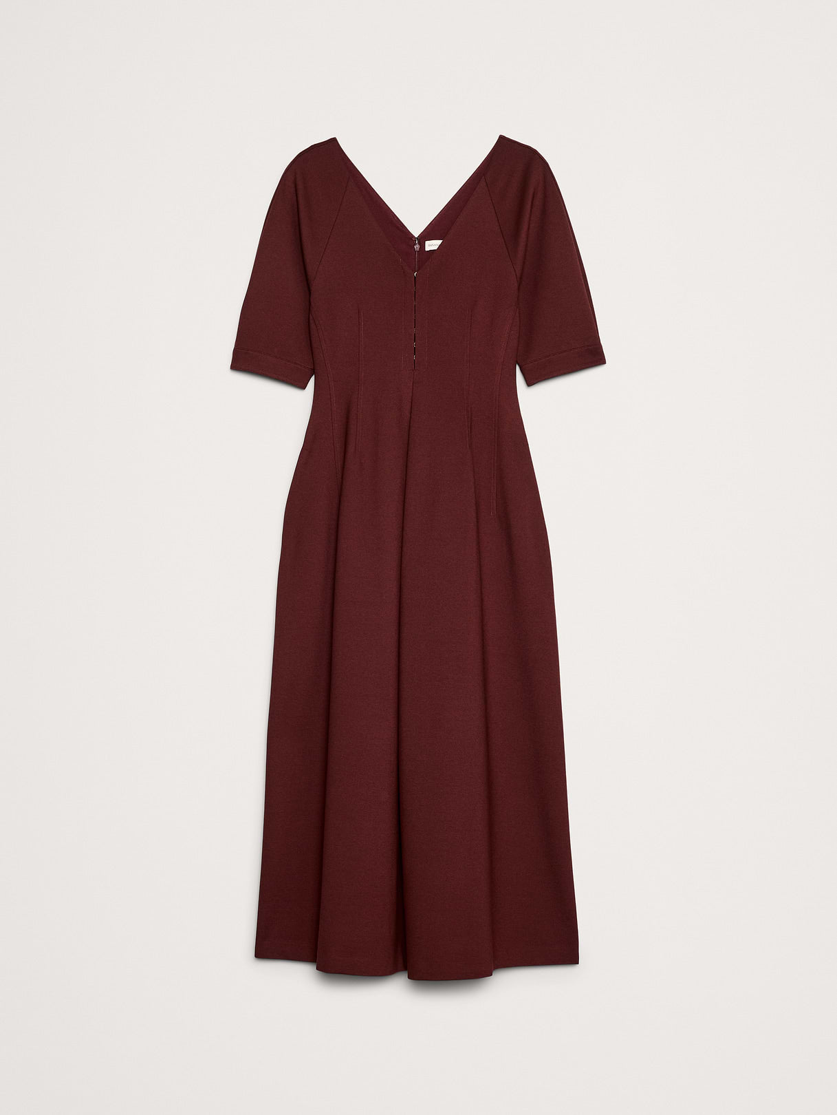 Ponte Puff-Sleeve Maxi Dress - Redwood Burgundy
