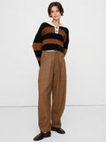 High-Rise Pleated Barrel Flannel Pull-On Pant - Vicuna Brown
