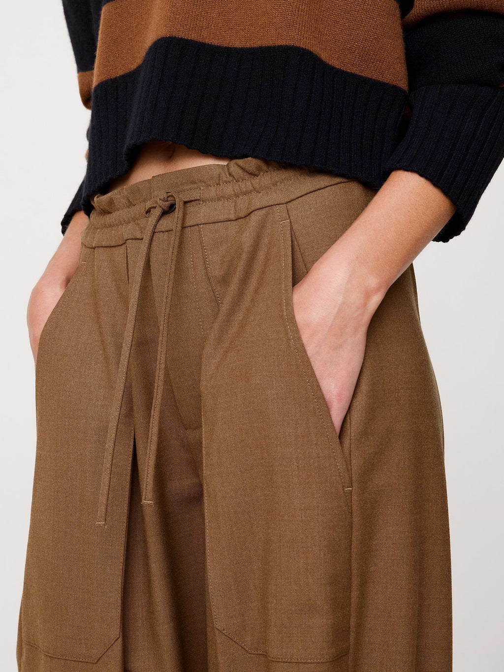 High-Rise Pleated Barrel Flannel Pull-On Pant - Vicuna Brown