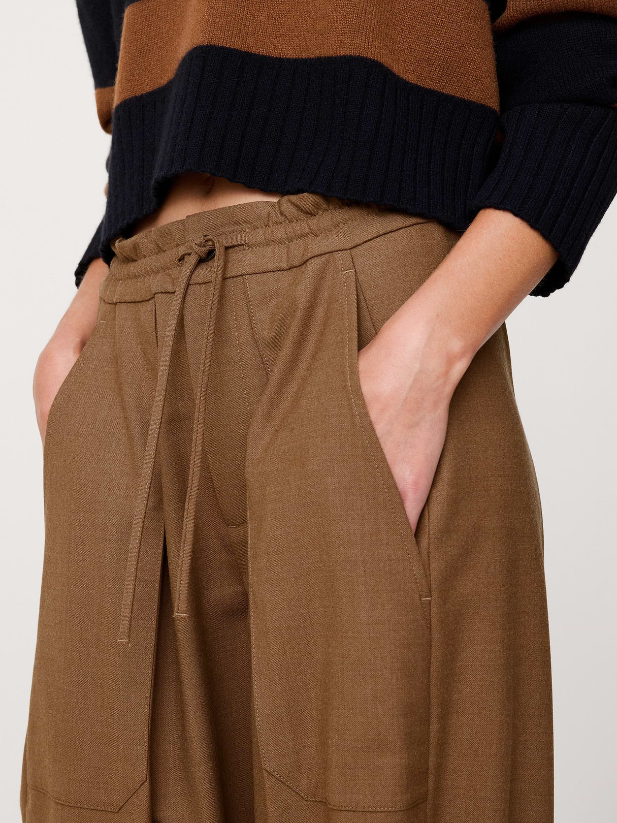 High-Rise Pleated Barrel Flannel Pull-On Pant - Vicuna Brown