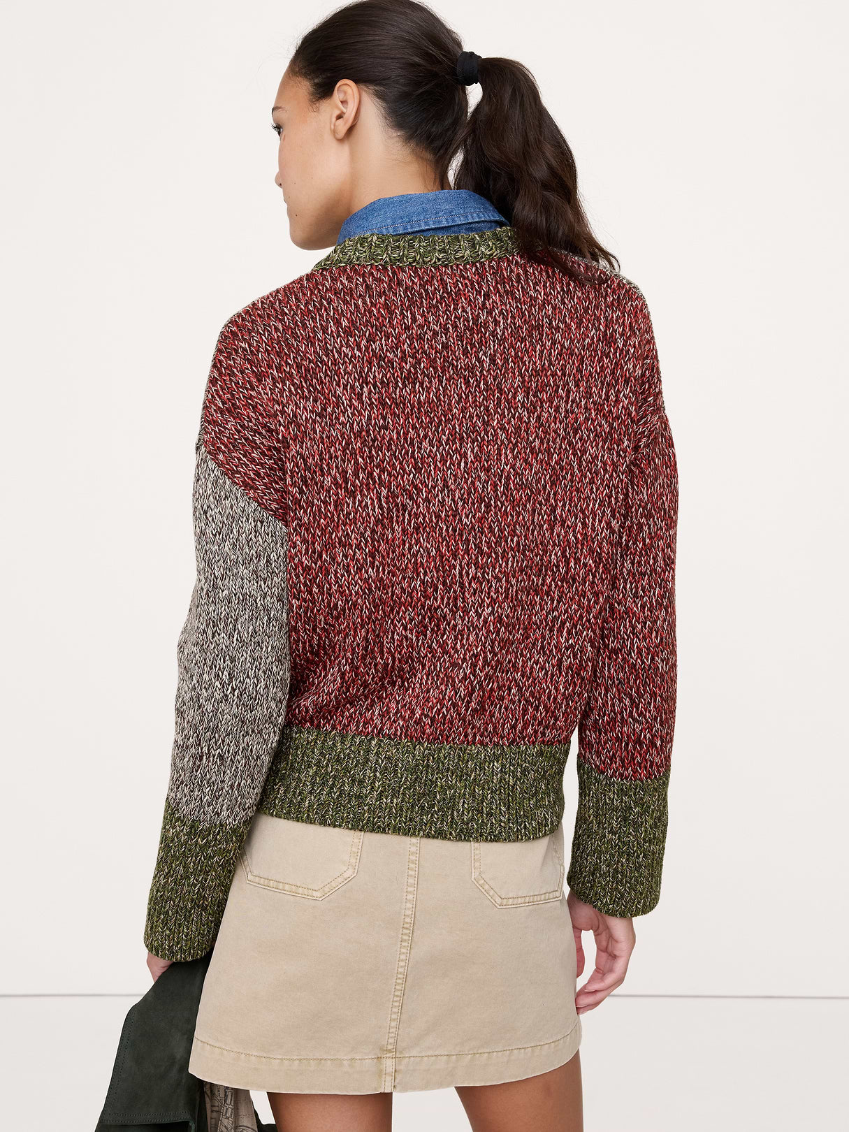 Cotton V-Neck Sweater - Red Multi