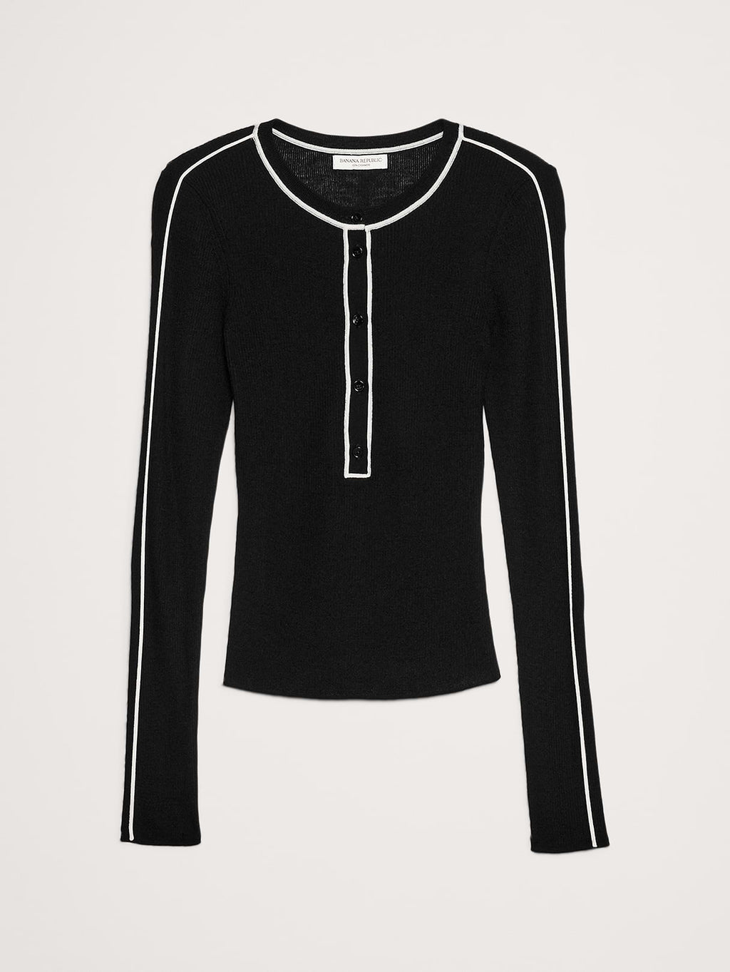 Featherweight Cashmere Henley - Black With Cream White