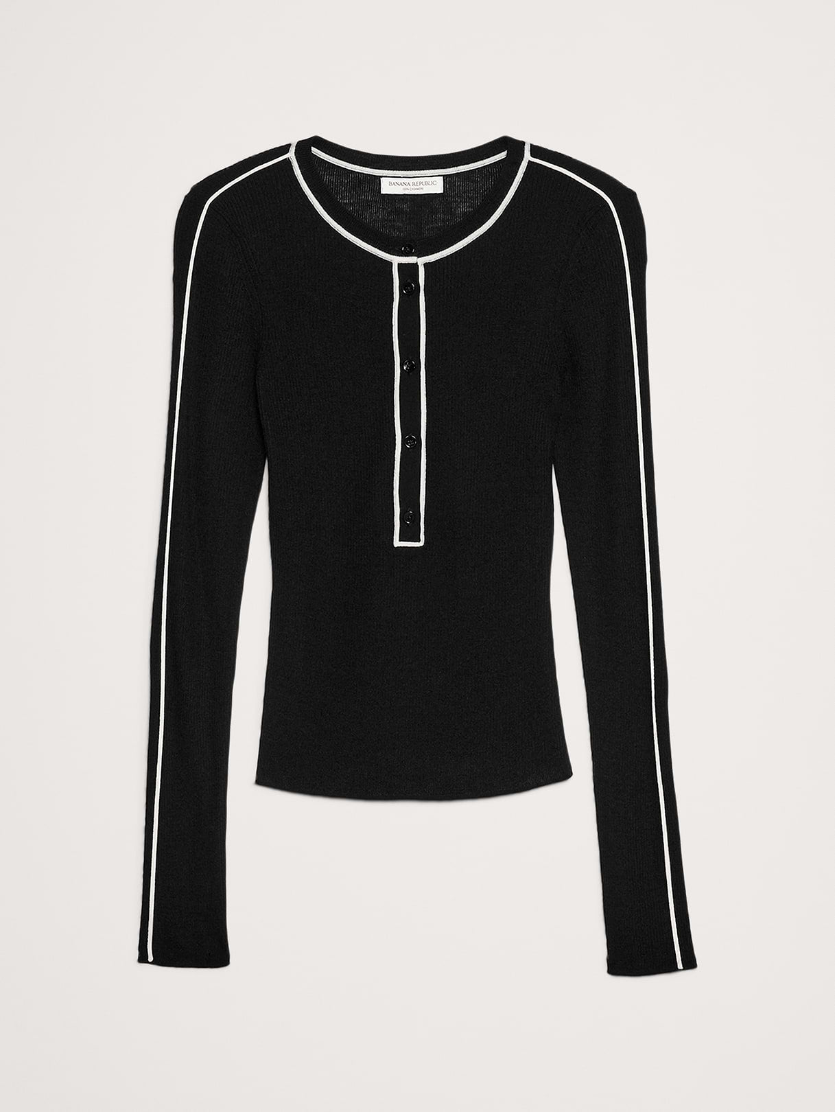 Featherweight Cashmere Henley - Black With Cream White