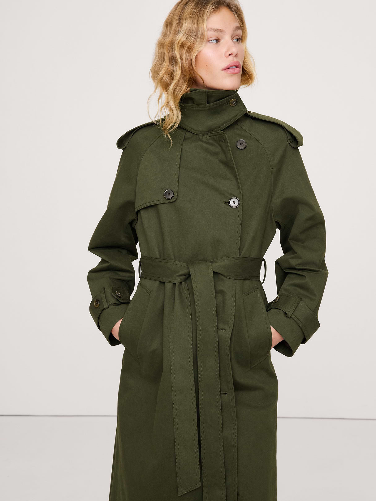 Classic Cotton Trench Coat - Dark Trees Green