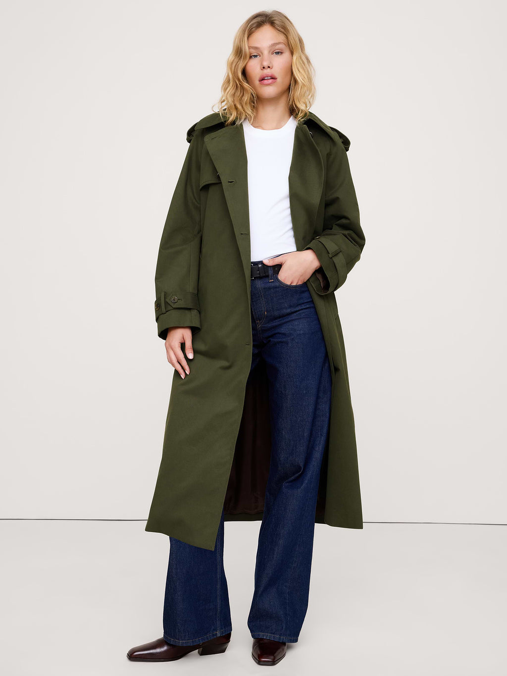 Classic Cotton Trench Coat - Dark Trees Green