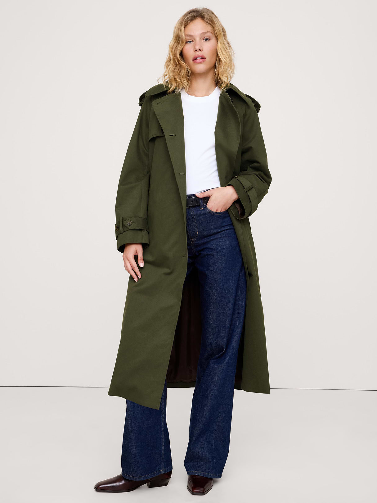 Classic Cotton Trench Coat - Dark Trees Green