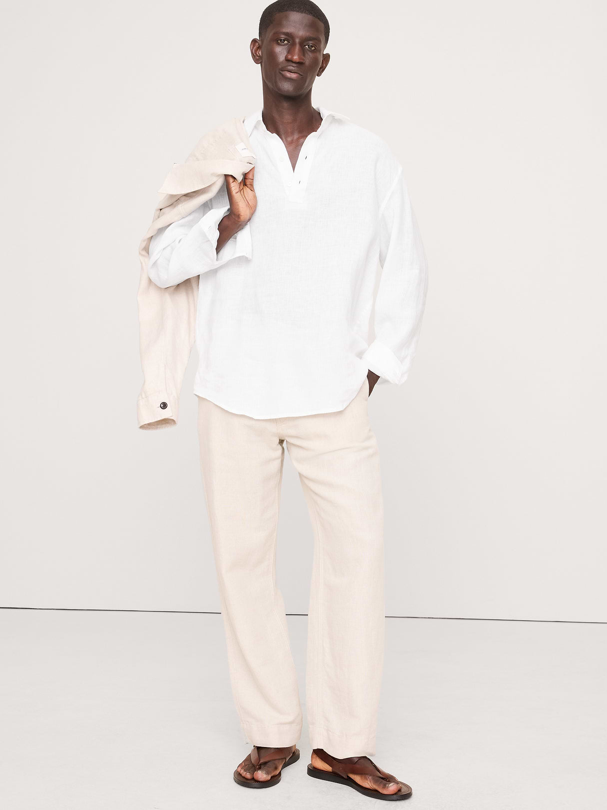 Relaxed-Fit Linen Popover Shirt - White