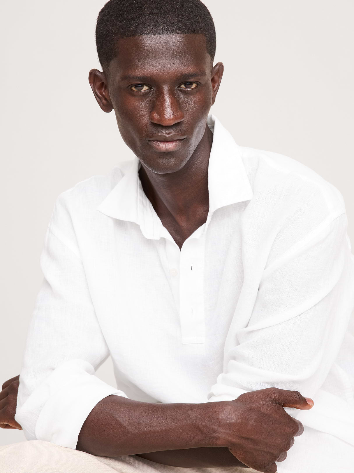 Relaxed-Fit Linen Popover Shirt - White