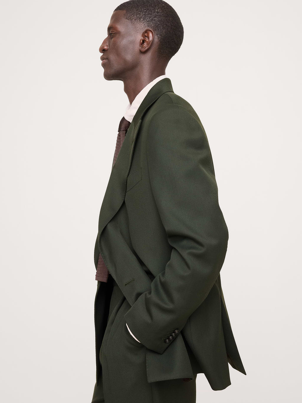 Relaxed Green Twill Suit Jacket - Dark Green