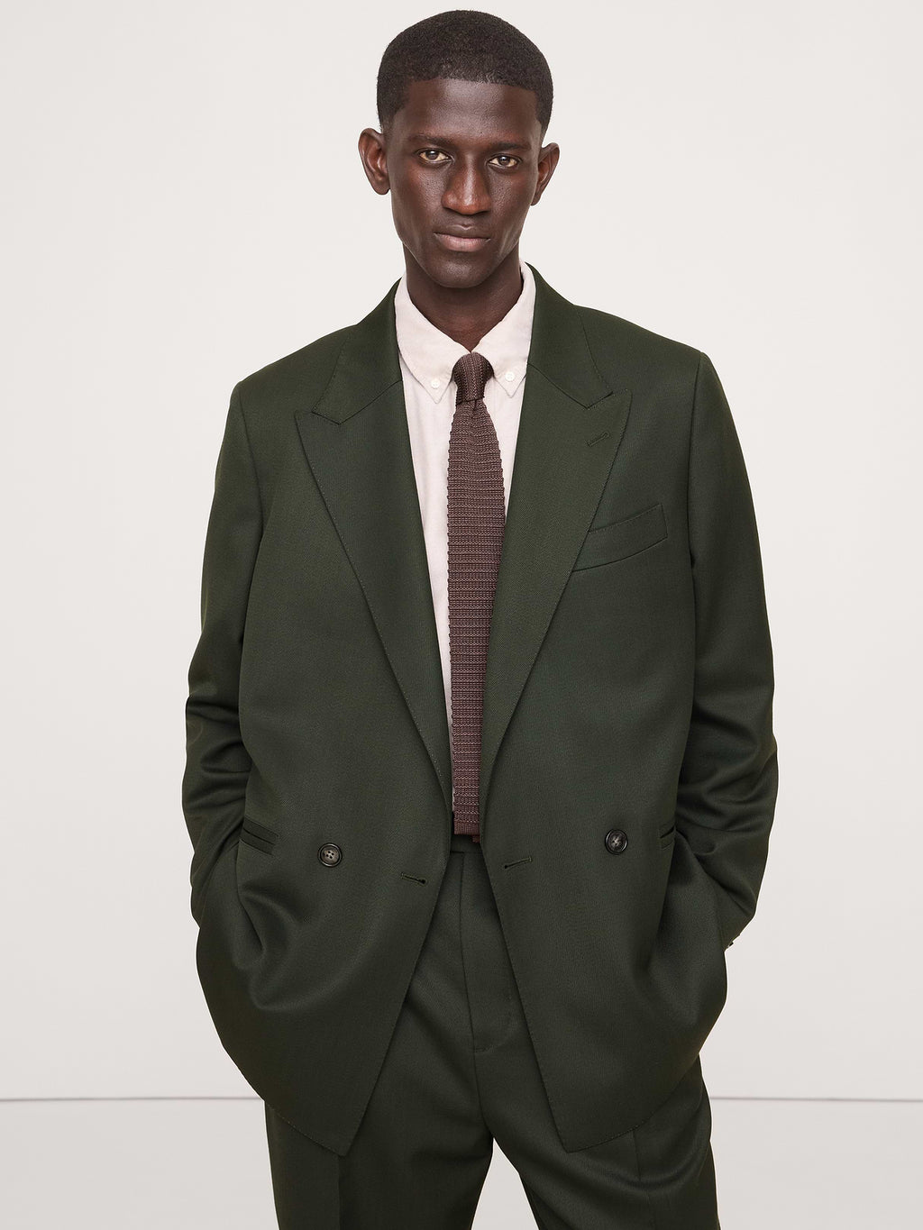 Relaxed Green Twill Suit Jacket - Dark Green
