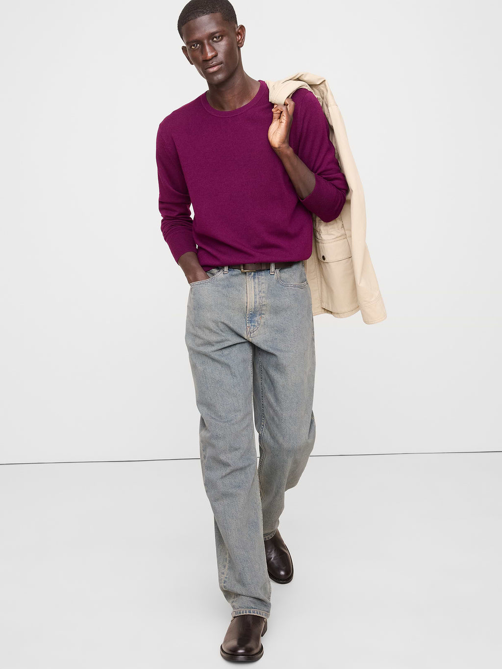 Merino Crew-Neck Sweater - Dark Fuchsia