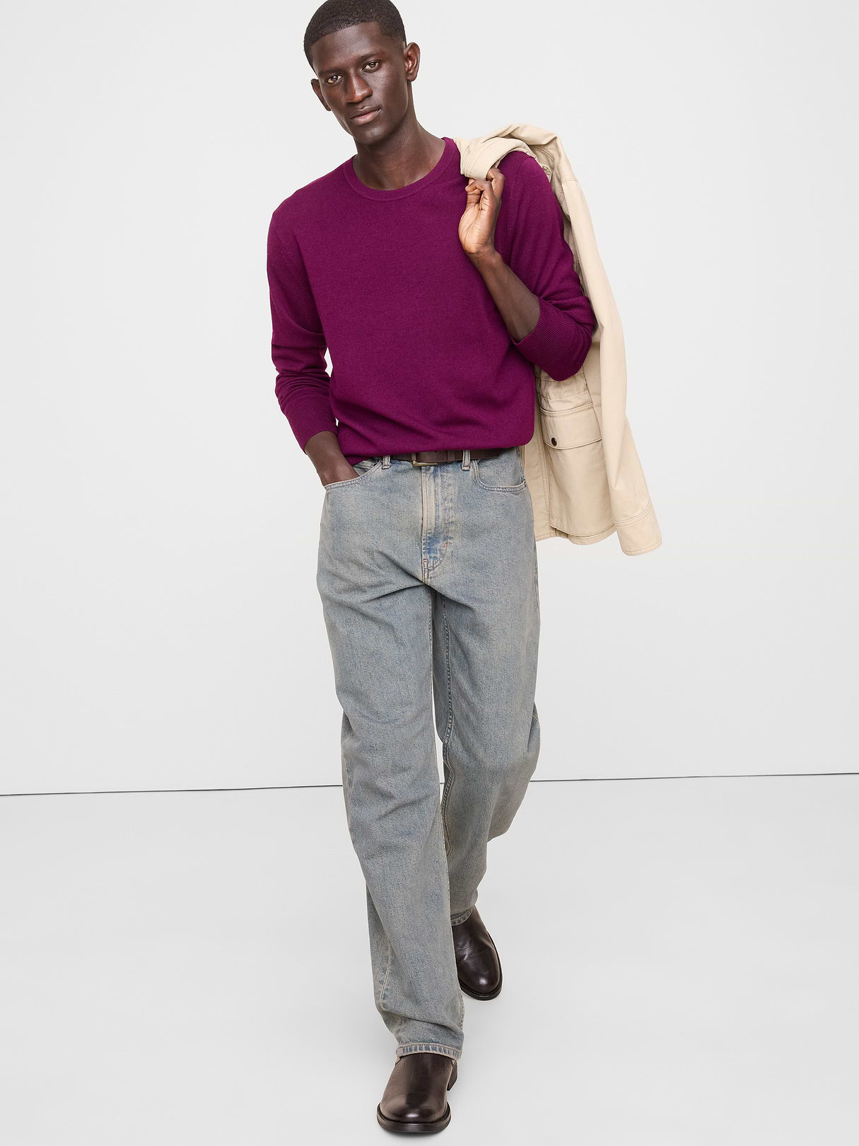 Merino Crew-Neck Sweater - Dark Fuchsia