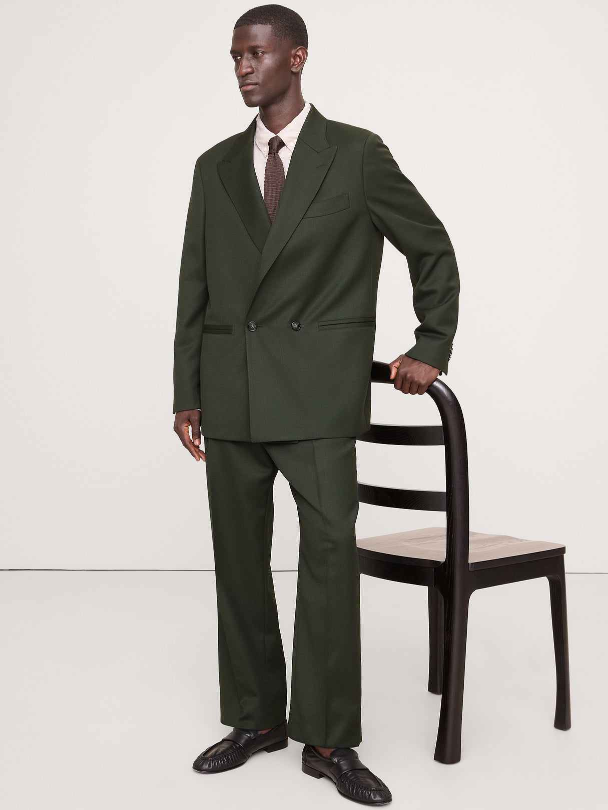 Relaxed Green Twill Suit Jacket - Dark Green