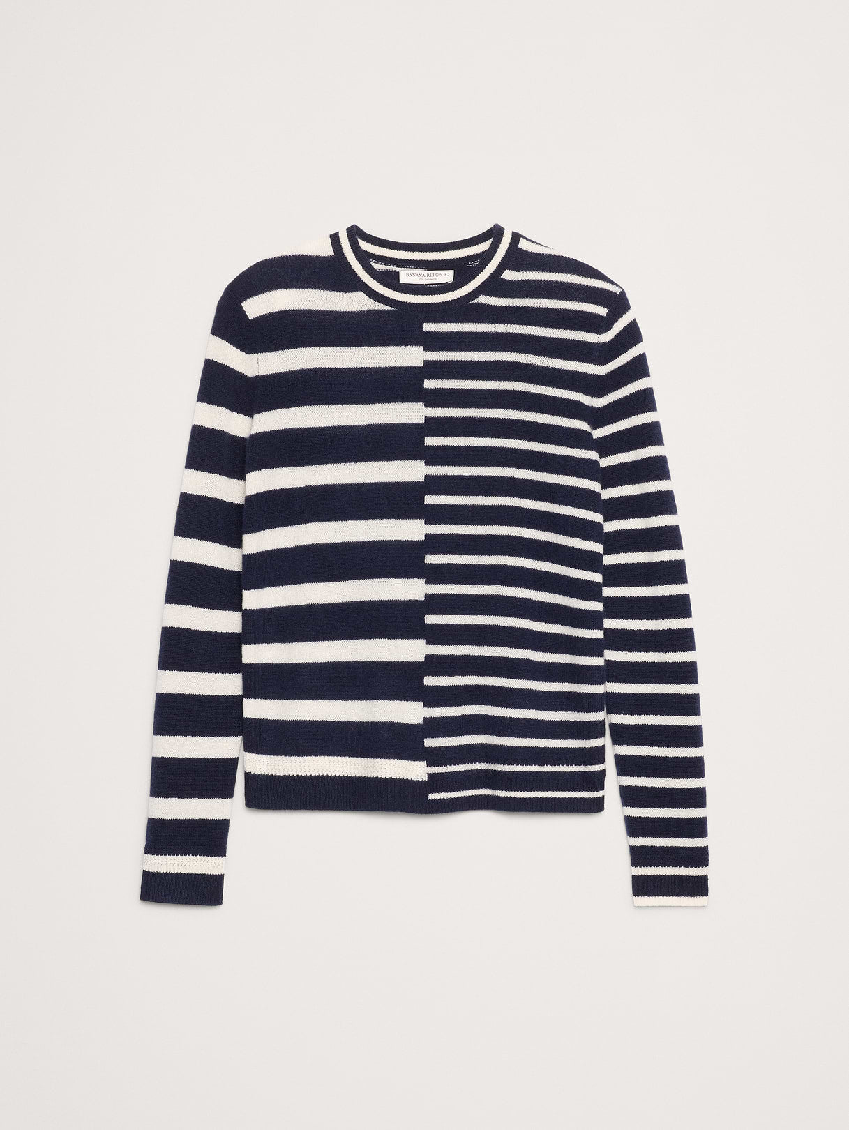 Lightweight Cashmere Crew-Neck Sweater - Navy Blue Stripe