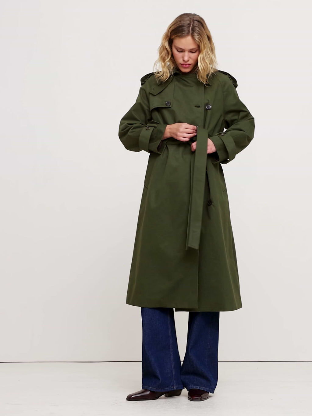 Classic Cotton Trench Coat - Dark Trees Green