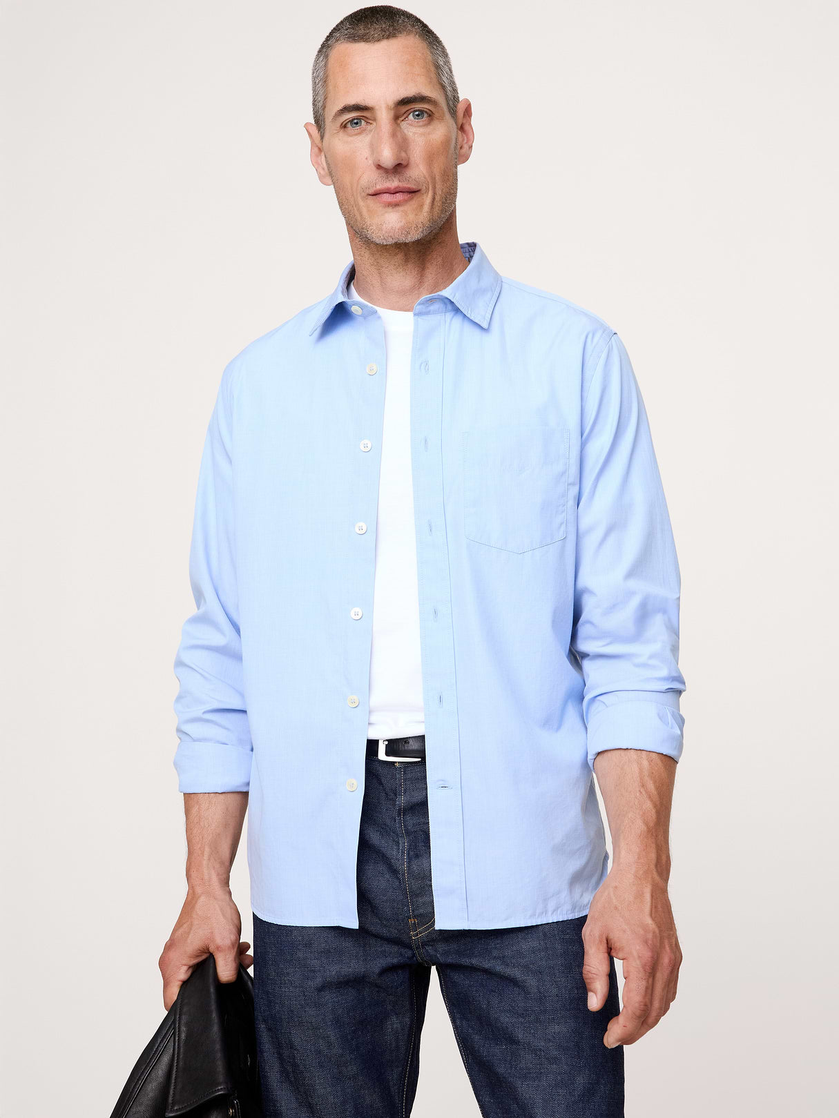 Standard-Fit Washed Cotton Poplin Shirt - Light Blue Heather