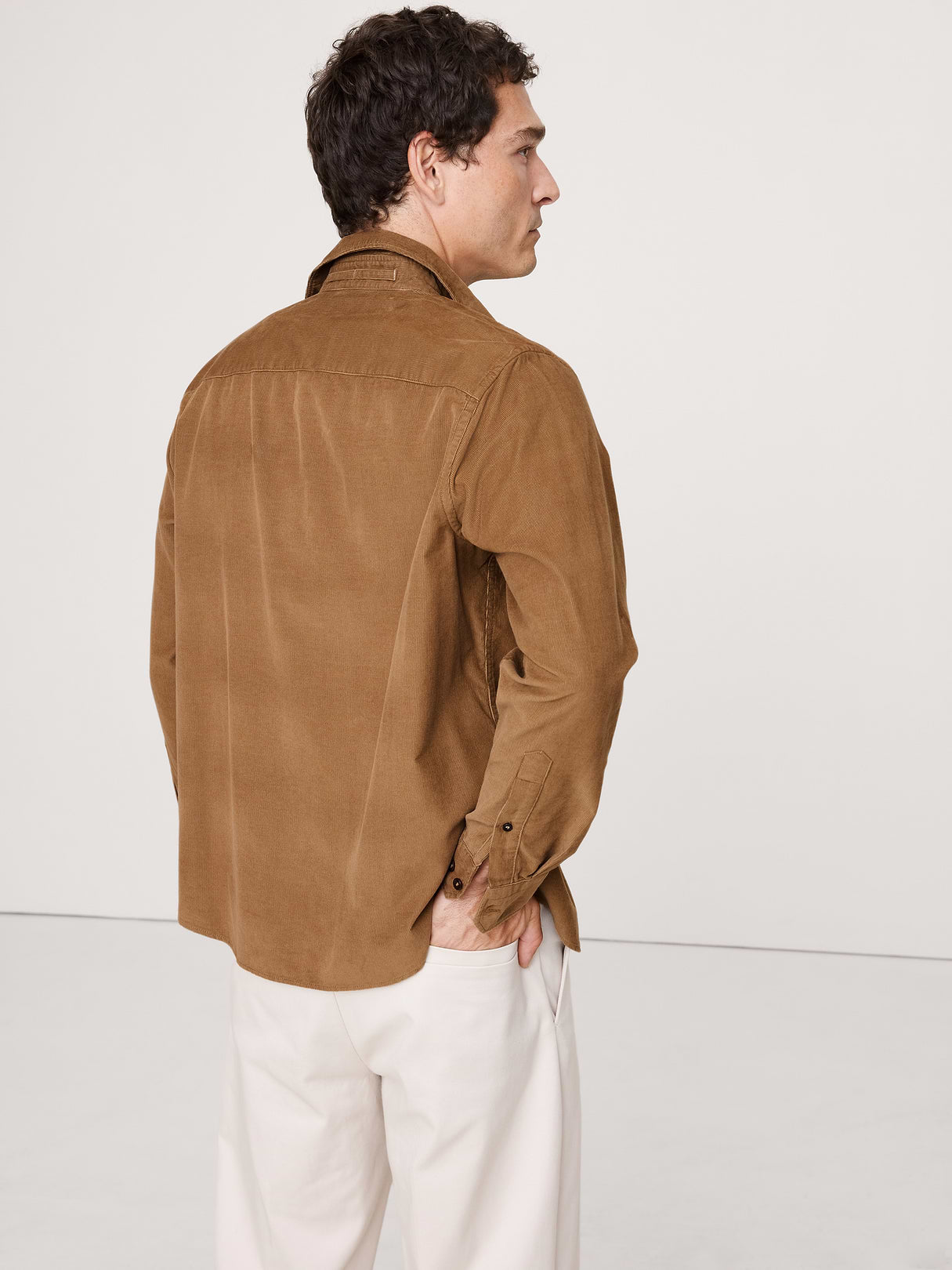 Standard-Fit Lightweight Corduroy Shirt - Khaki Beige