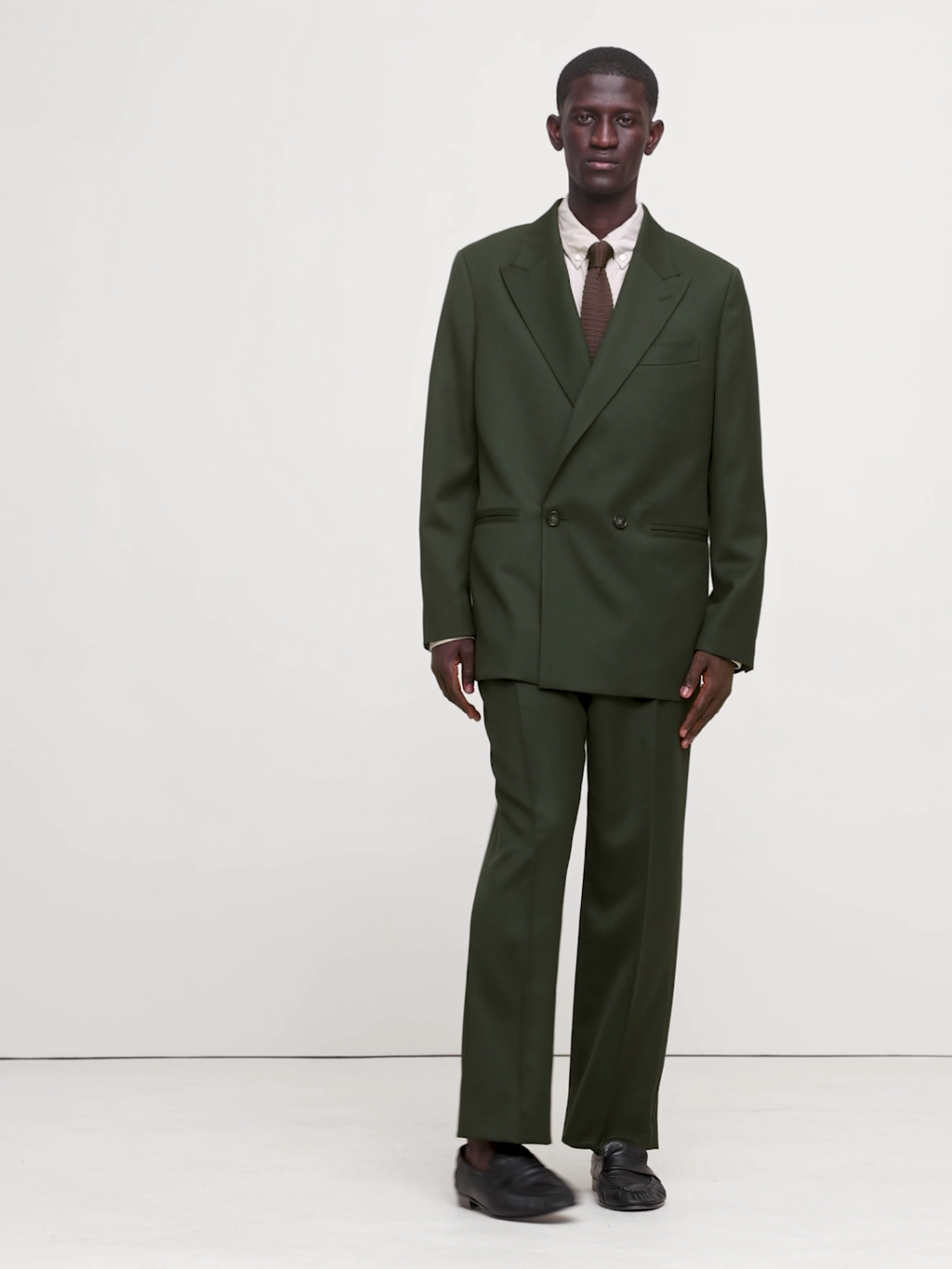 Relaxed Green Twill Suit Jacket - Dark Green