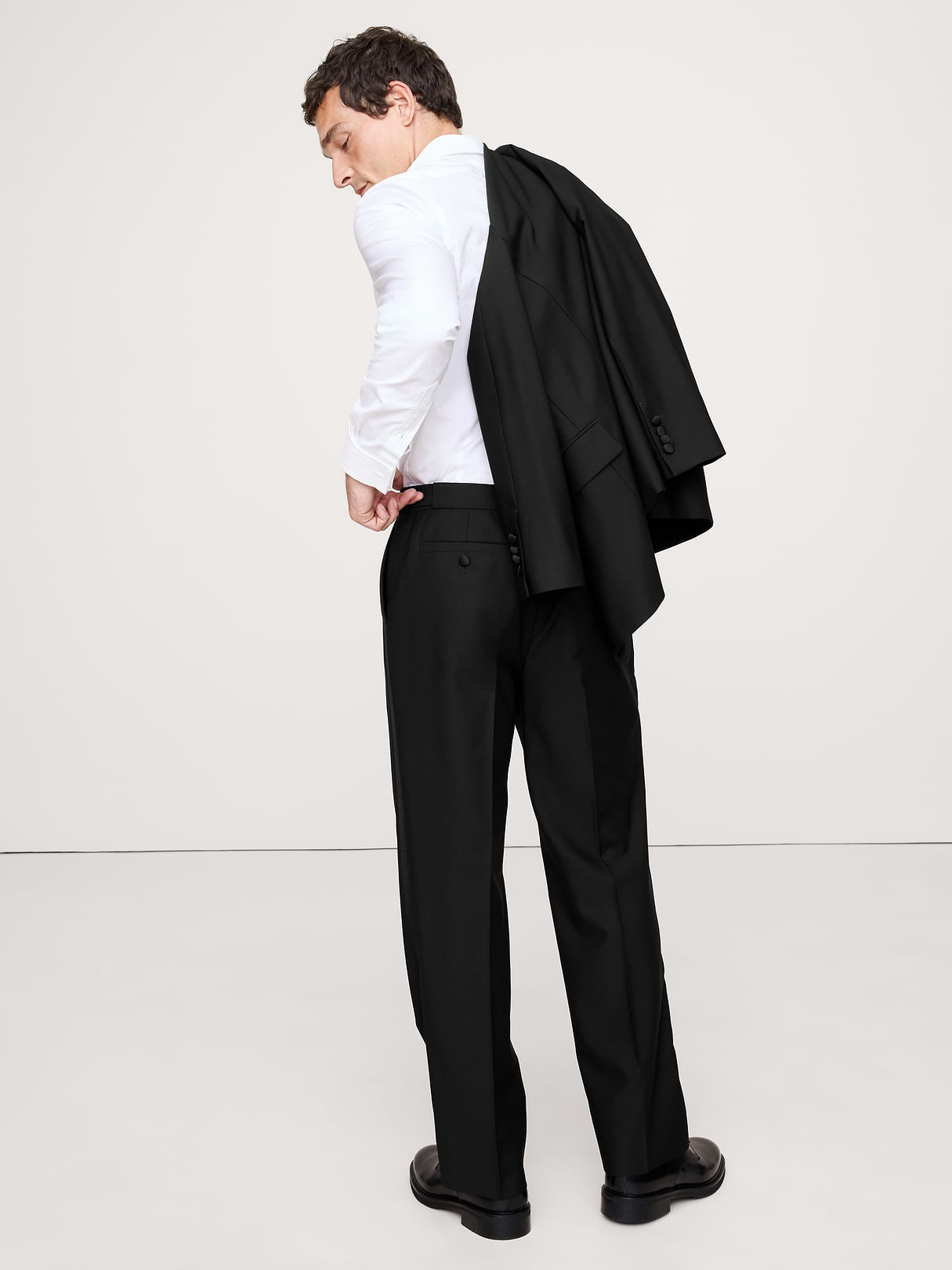 Straight Italian Barathea Tuxedo Pant - Black