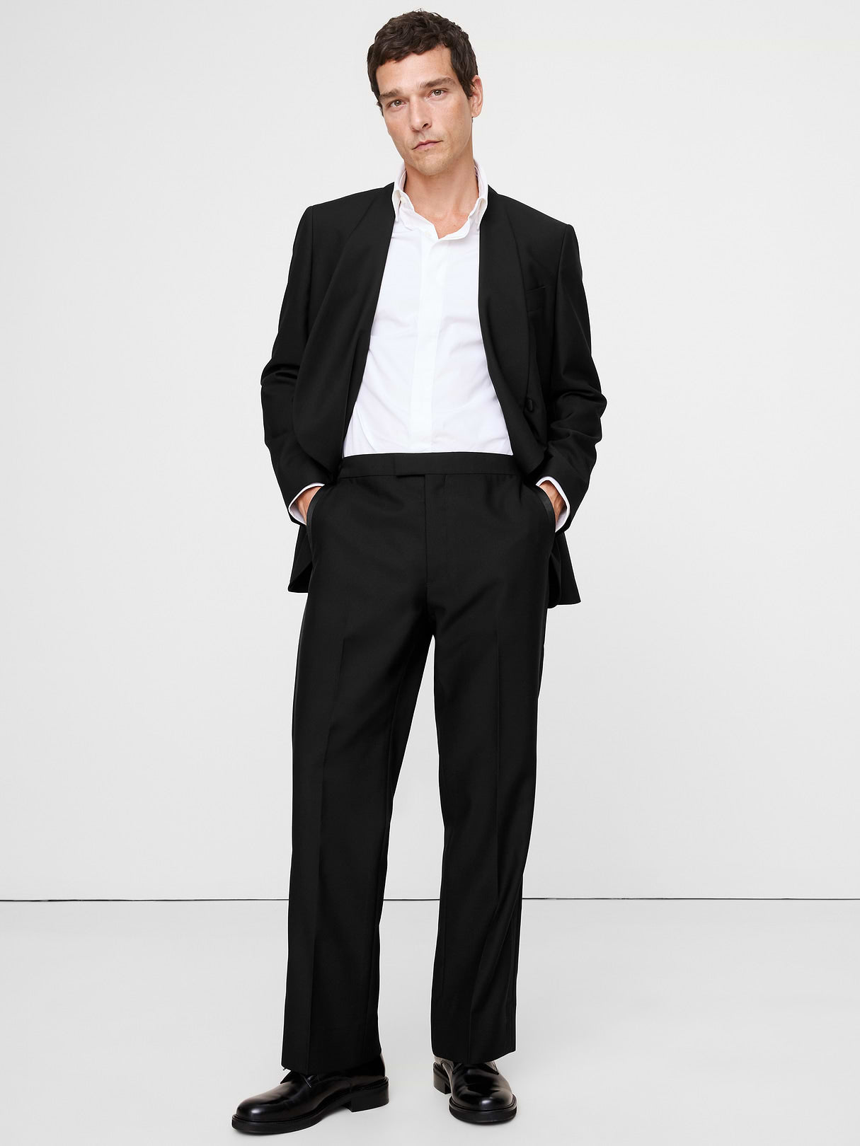 Straight Italian Barathea Tuxedo Pant - Black
