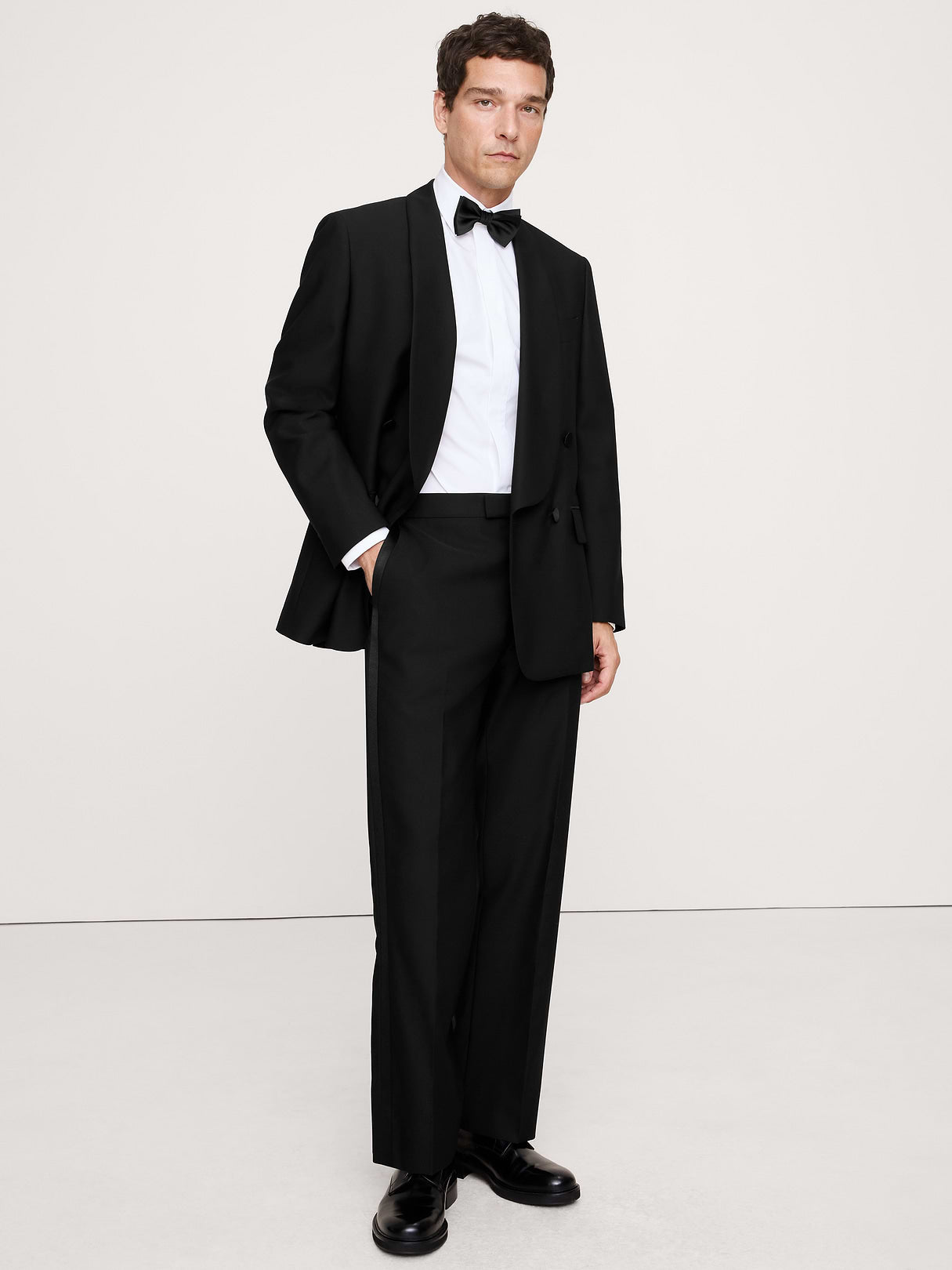 Relaxed Italian Barathea Tuxedo Jacket - Black