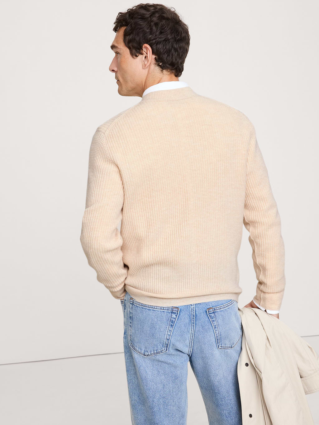Italian Merino-Cashmere Waffle-Knit Sweater - Oatmeal