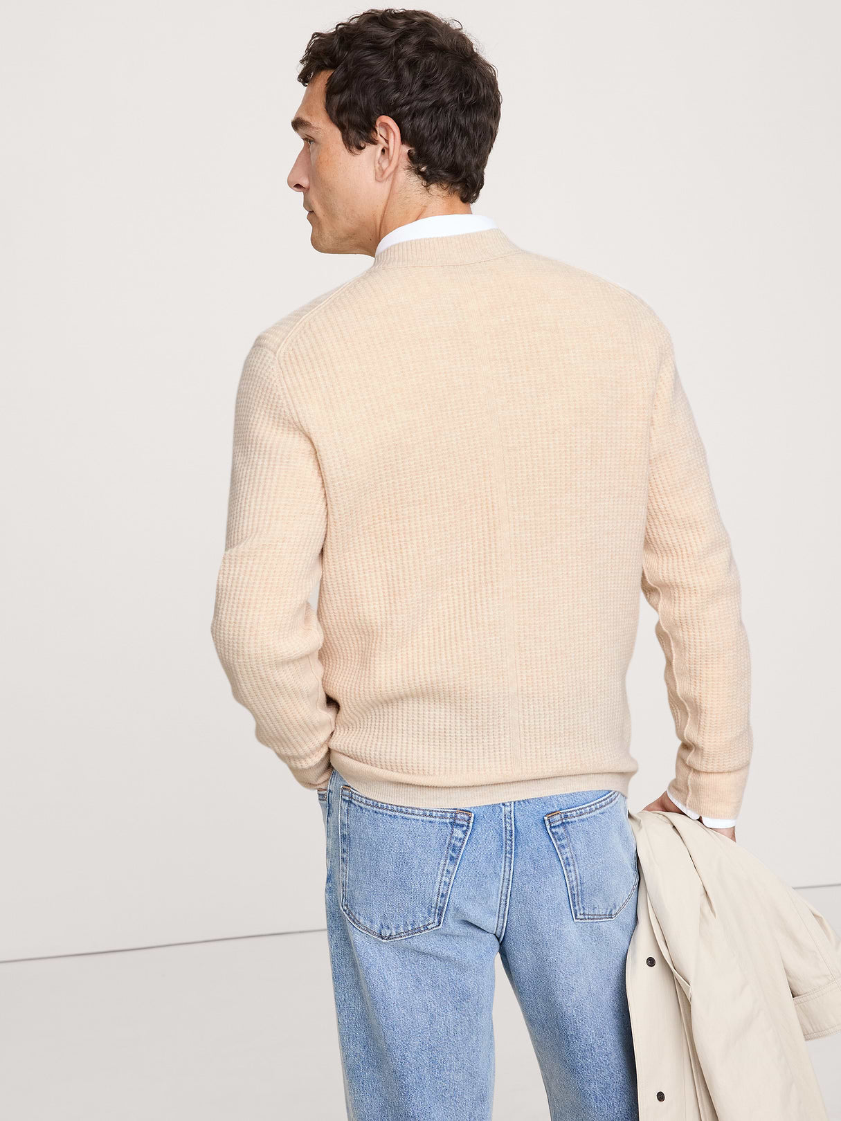 Italian Merino-Cashmere Waffle-Knit Sweater - Oatmeal