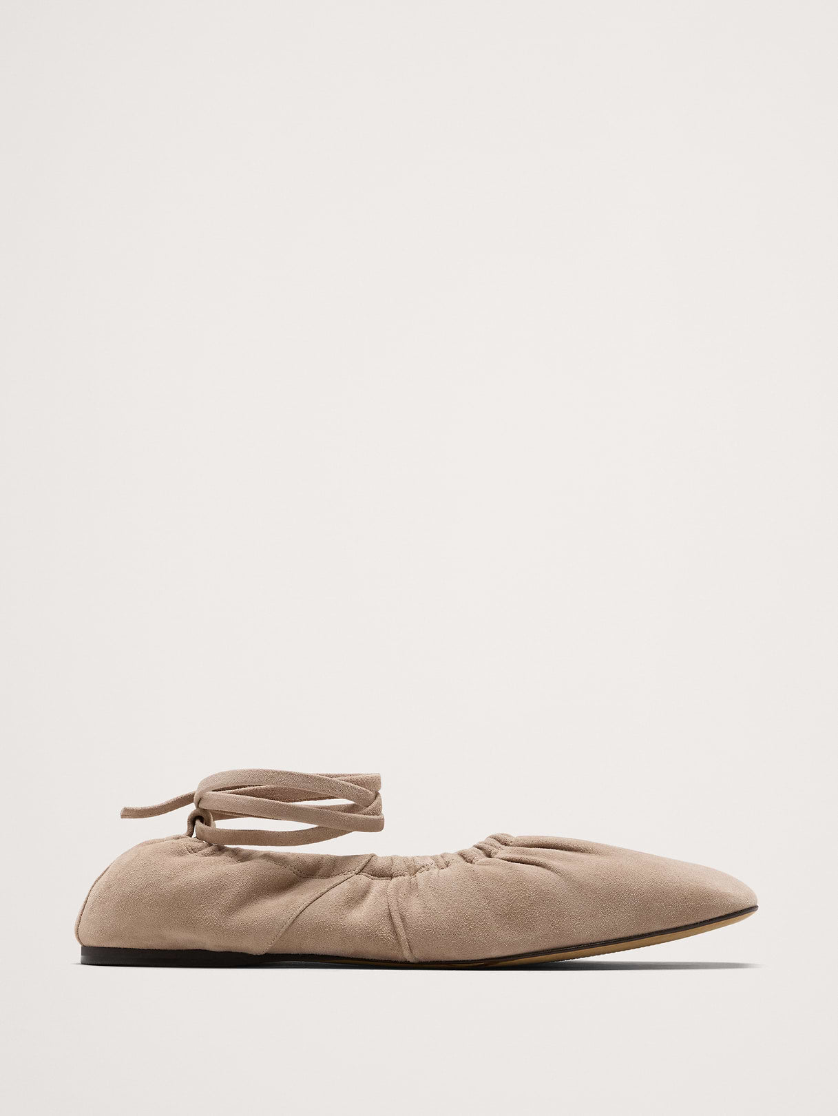 Ruched Suede Ballet Flat - Light Stone