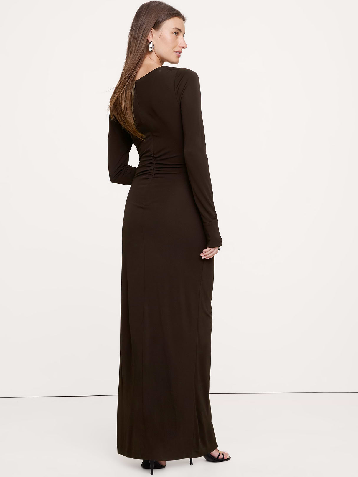 Matte Jersey Ruched Maxi Dress - Ganache Brown