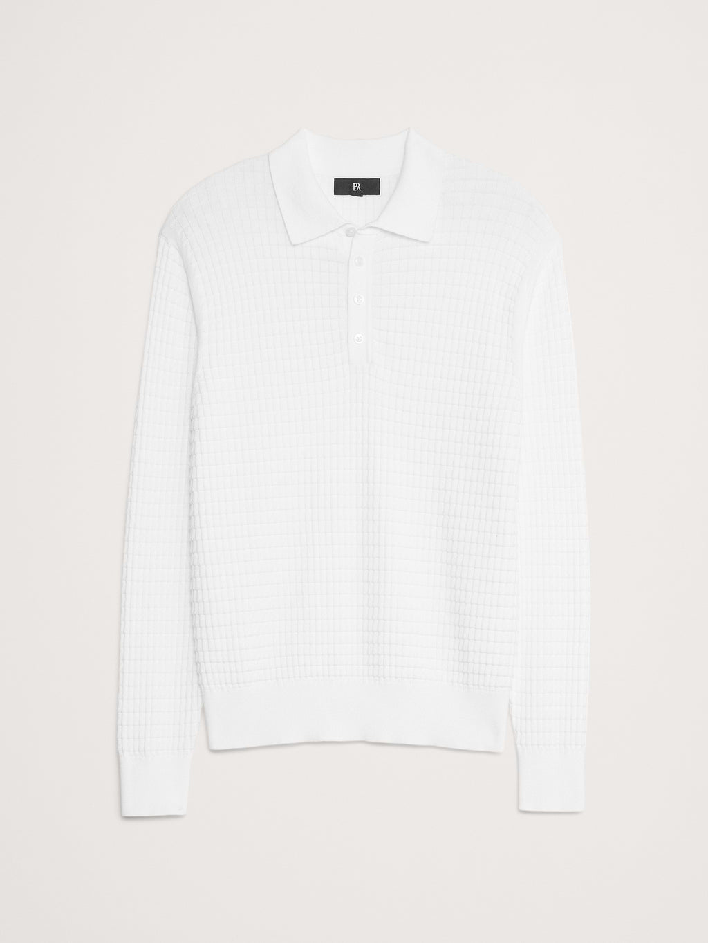 Textured Cotton Long-Sleeve Sweater Polo - White