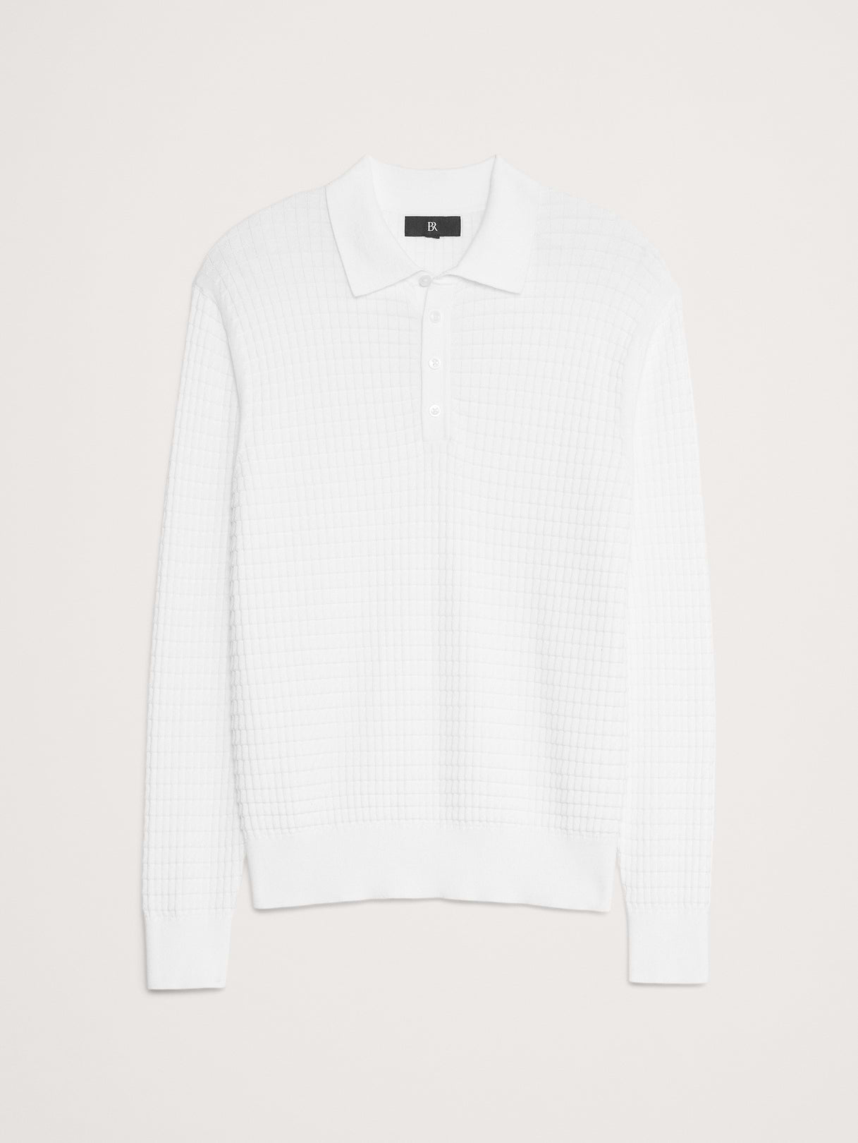 Textured Cotton Long-Sleeve Sweater Polo - White
