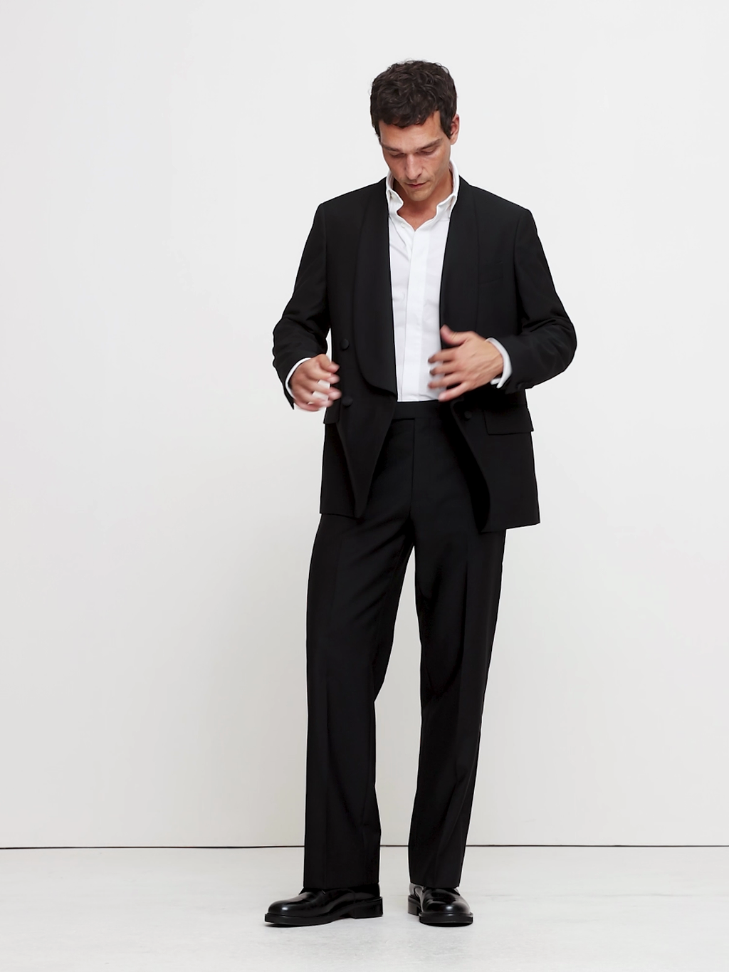 Straight Italian Barathea Tuxedo Pant - Black