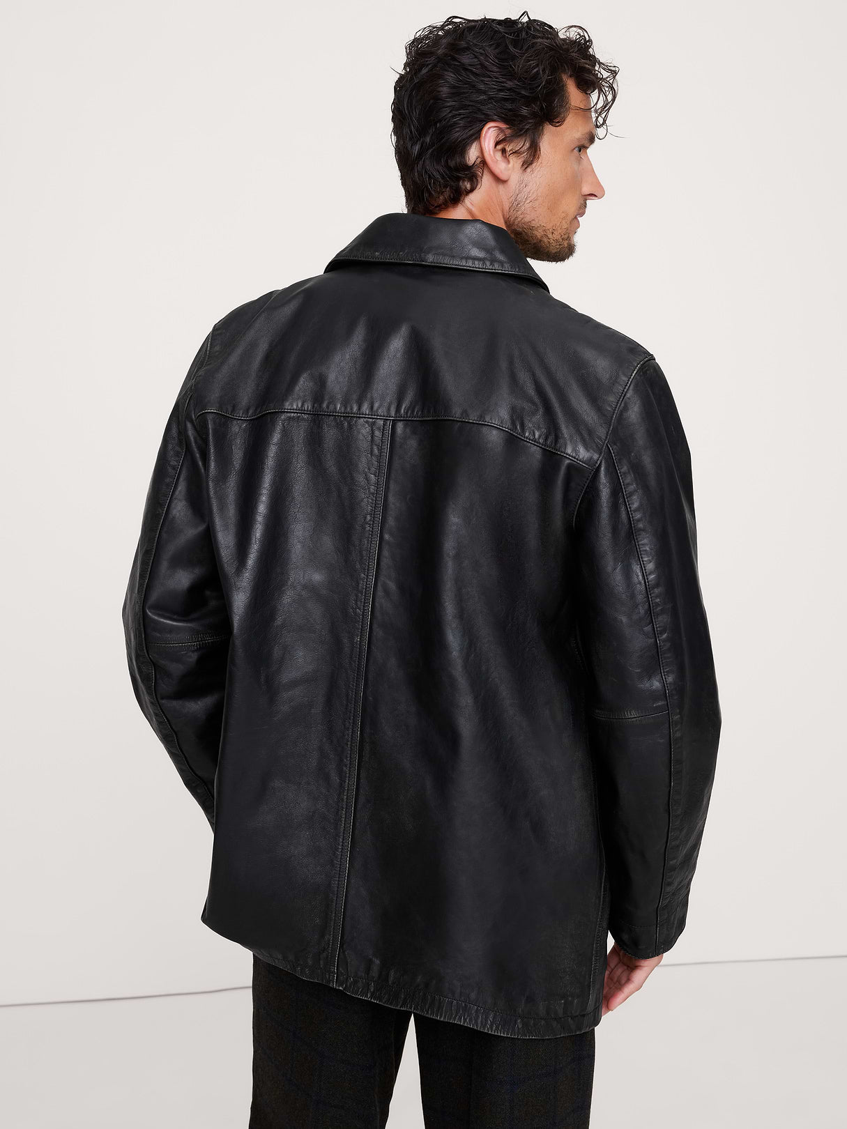 Relaxed Leather Carcoat - Black