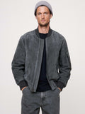 Suede Bomber Jacket with Quilted Lining - Dusk Gray