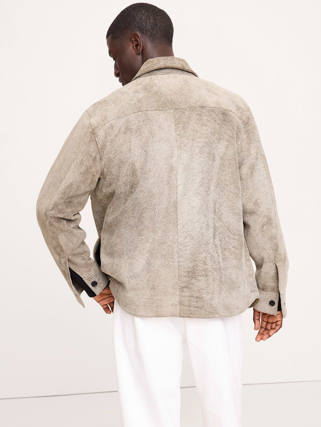 Relaxed Textured Suede Shirt Jacket - Multi Taupe