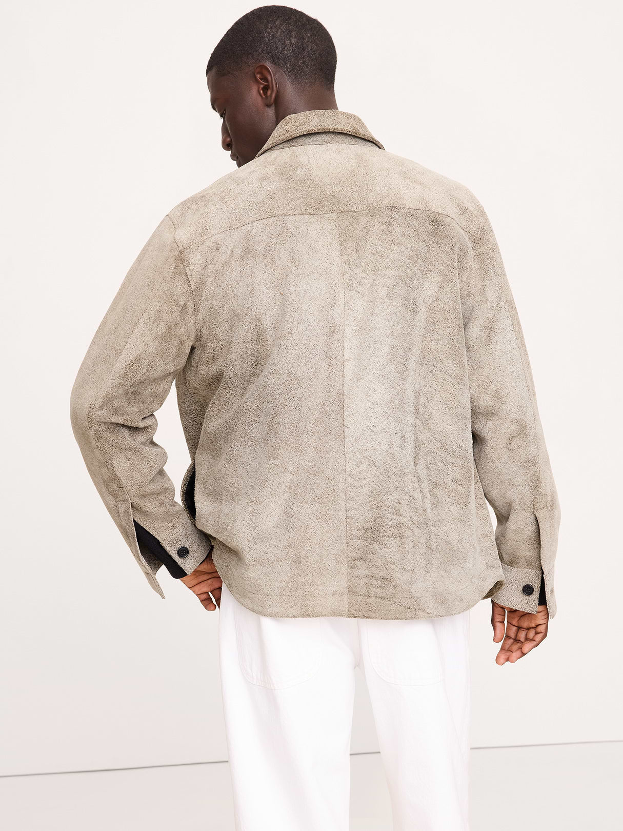 Relaxed Textured Suede Shirt Jacket - Multi Taupe