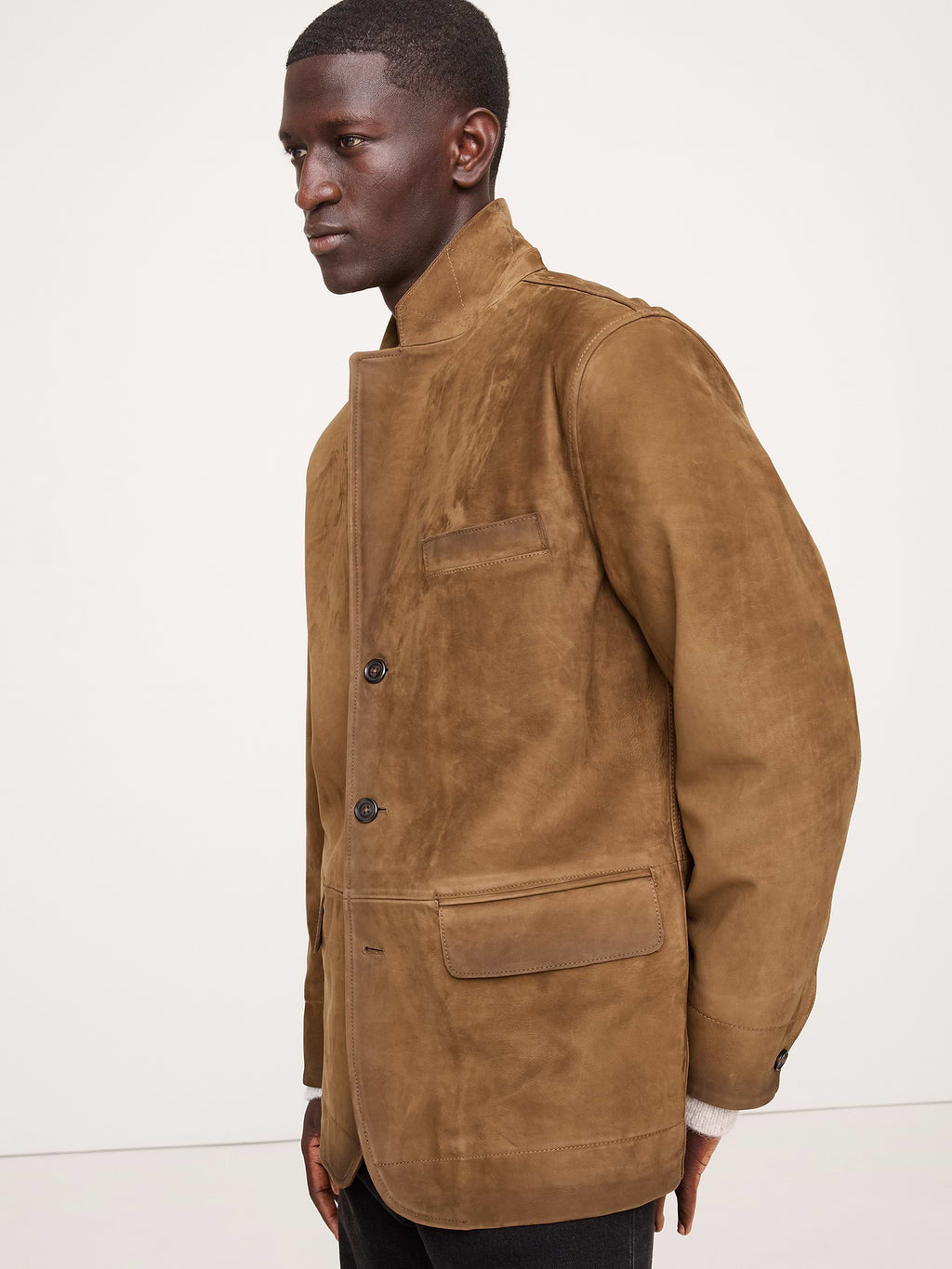 Relaxed Nubuck Leather Blazer - Hazelnut Brown