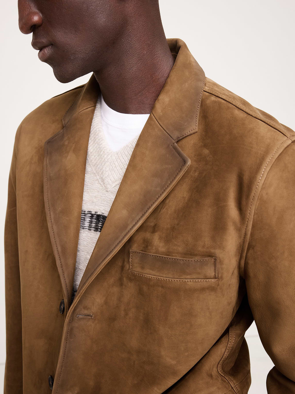 Relaxed Nubuck Leather Blazer - Hazelnut Brown