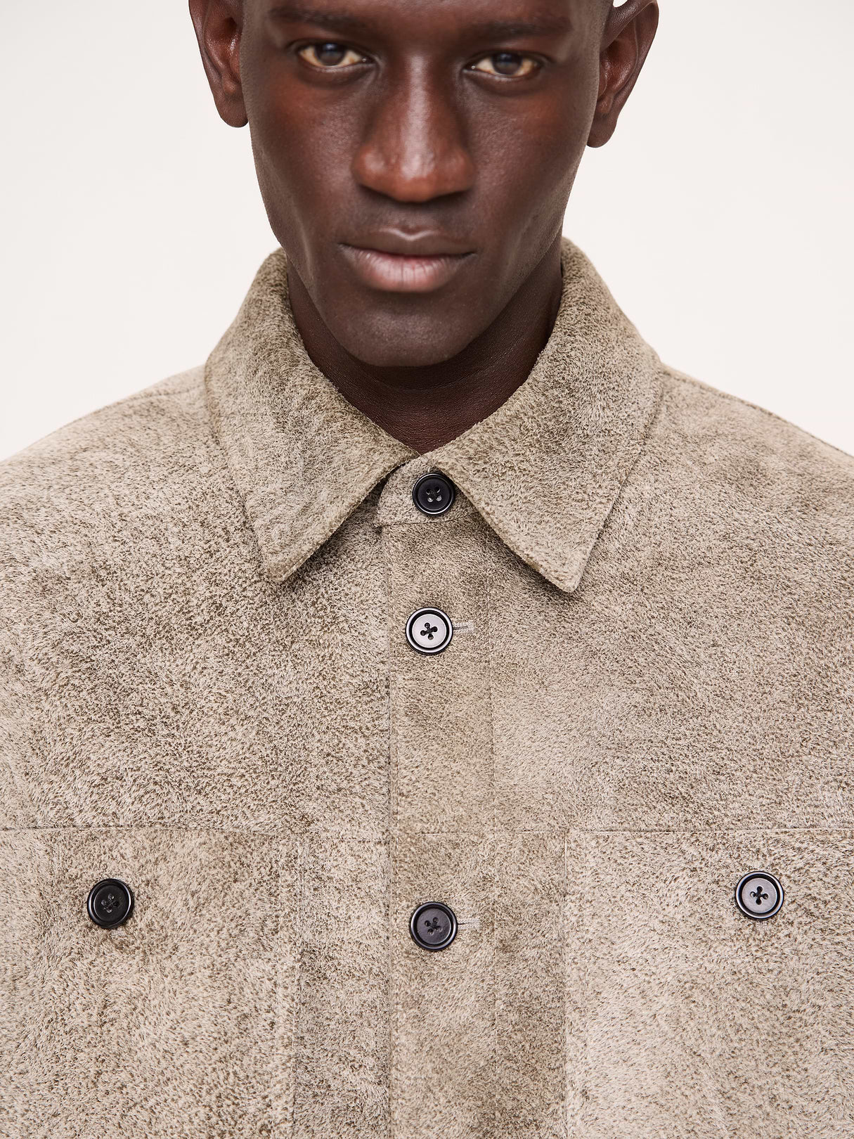 Relaxed Textured Suede Shirt Jacket - Multi Taupe