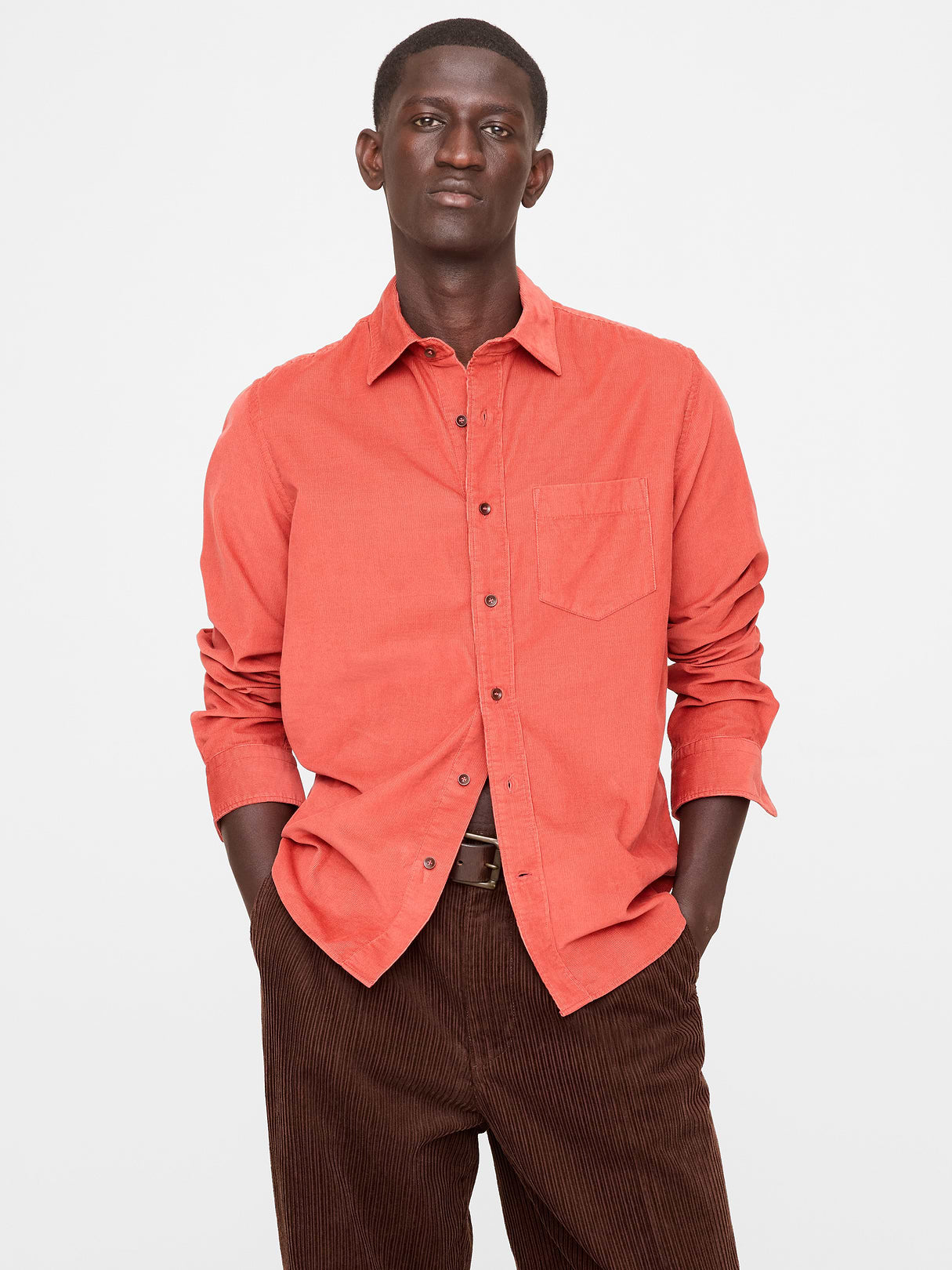 Standard-Fit Lightweight Corduroy Shirt - Coral
