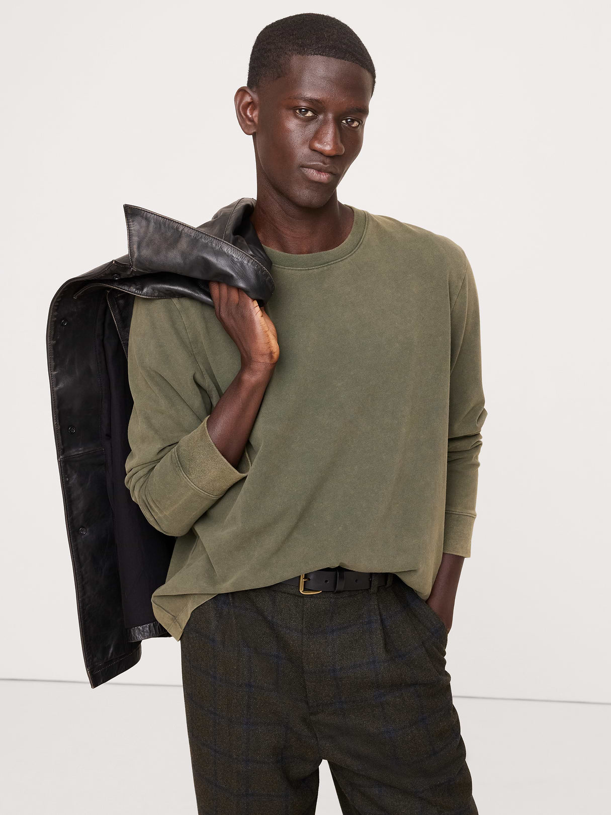Sueded Cotton Long-Sleeve T-Shirt - Dark Trees Green