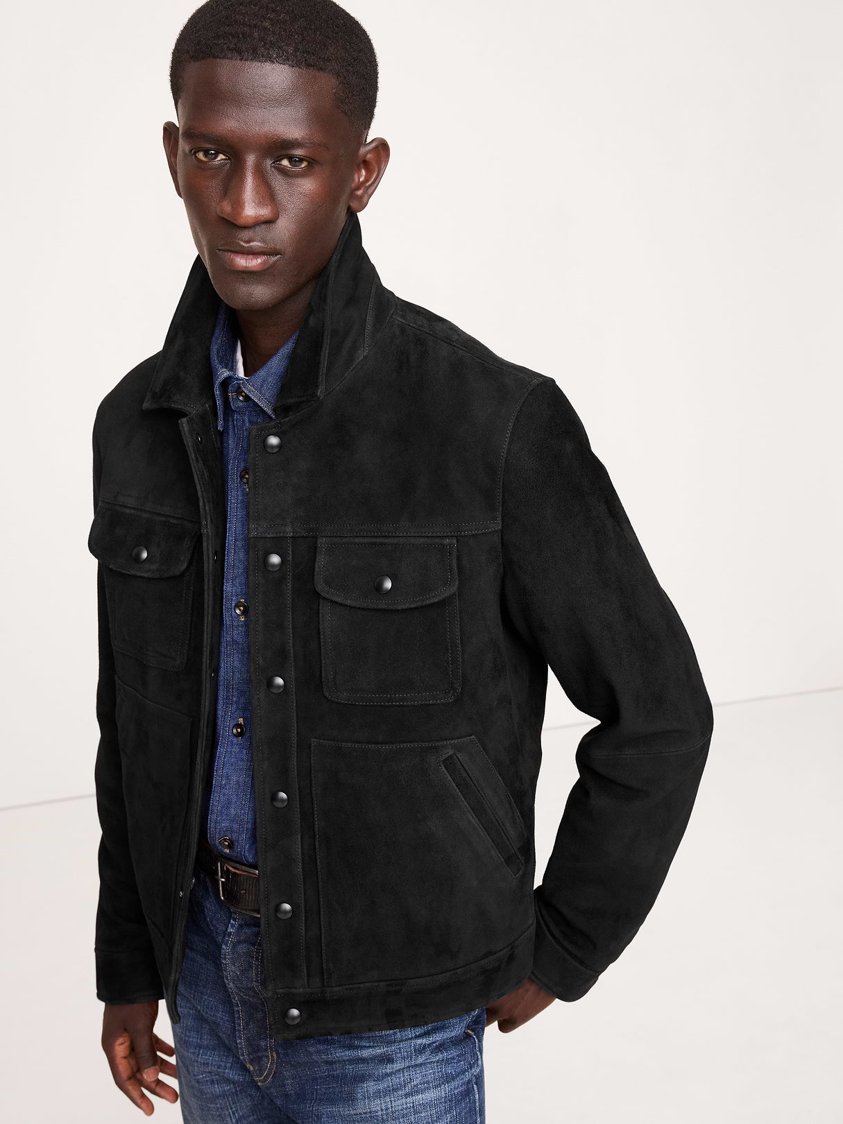 Suede Trucker Jacket - Black
